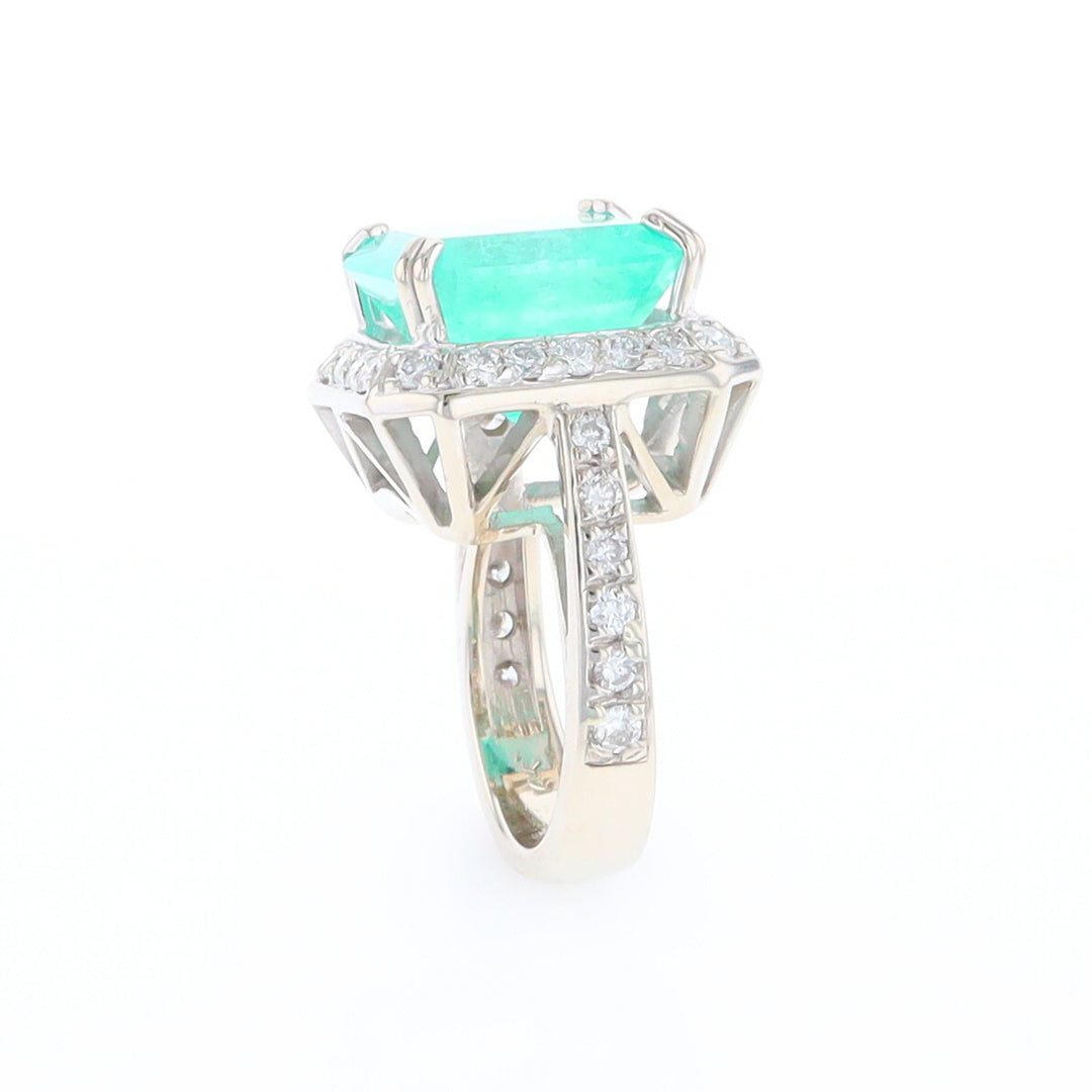 5.25ct Emerald Ring with Diamond Halo