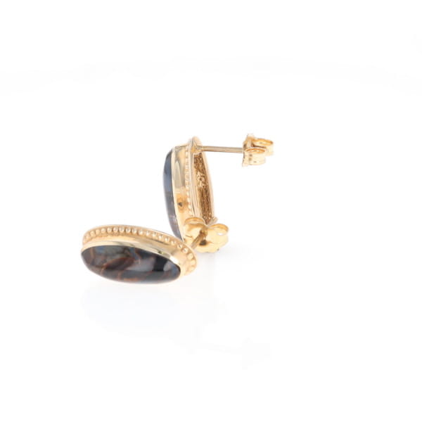 Natural pietersite oval inlaid milgrain earrings