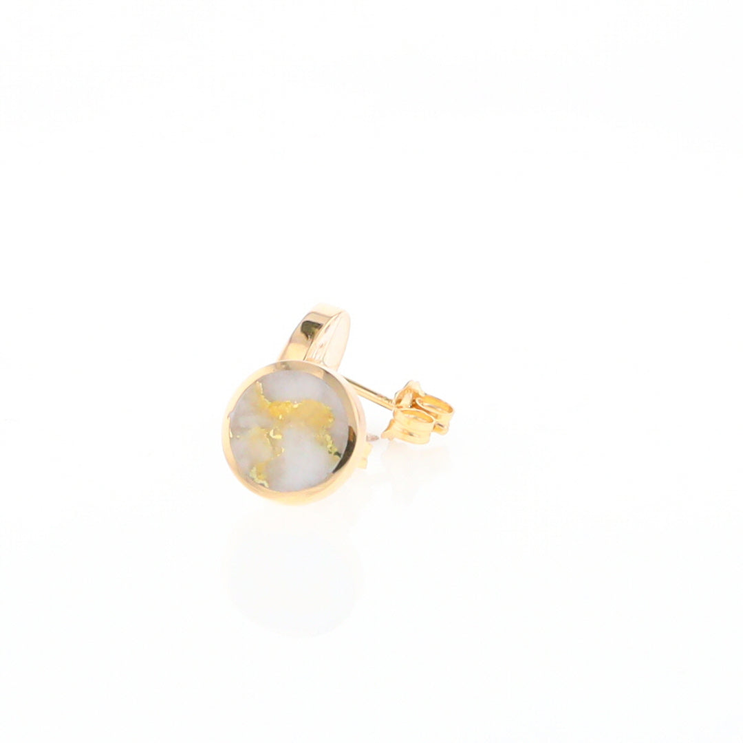 Gold Quartz Earrings 9mm Round Inlaid Studs - G2