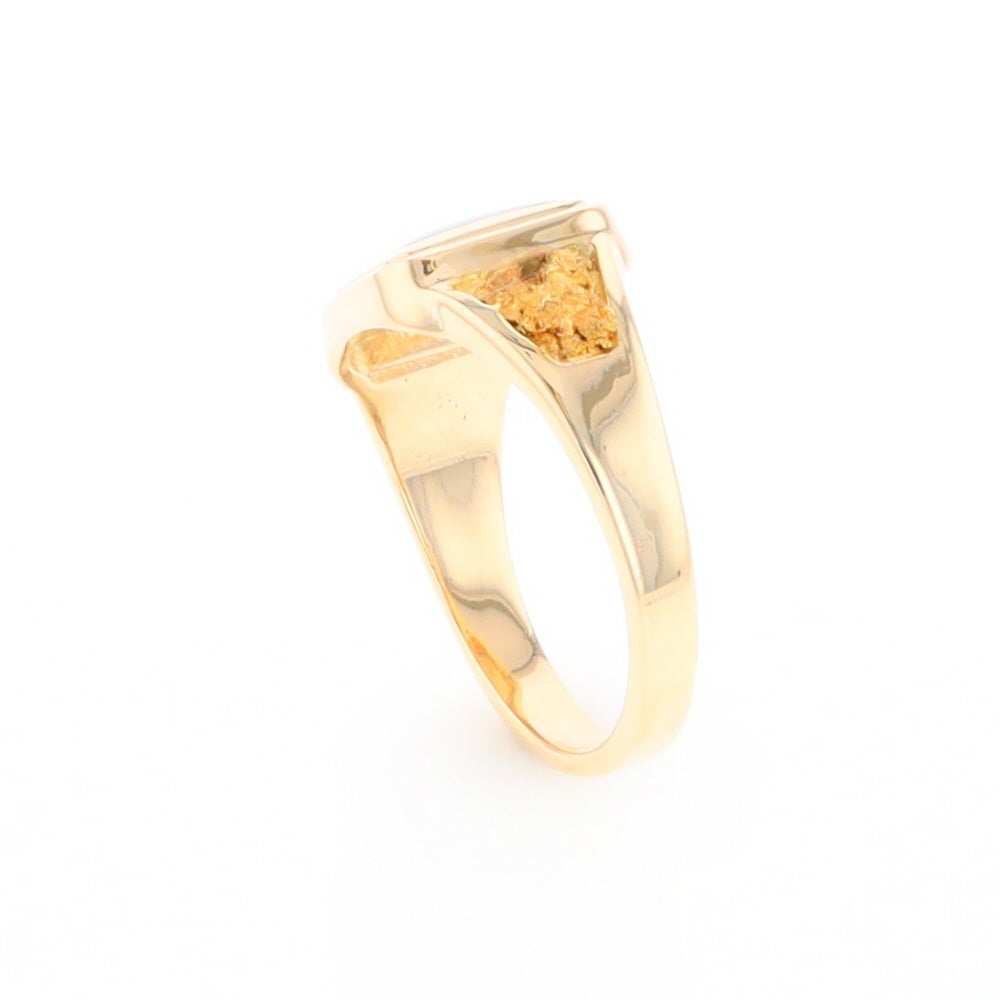 Gold Quartz Ring Square Inlaid Center Design with Natural Nugget Sides