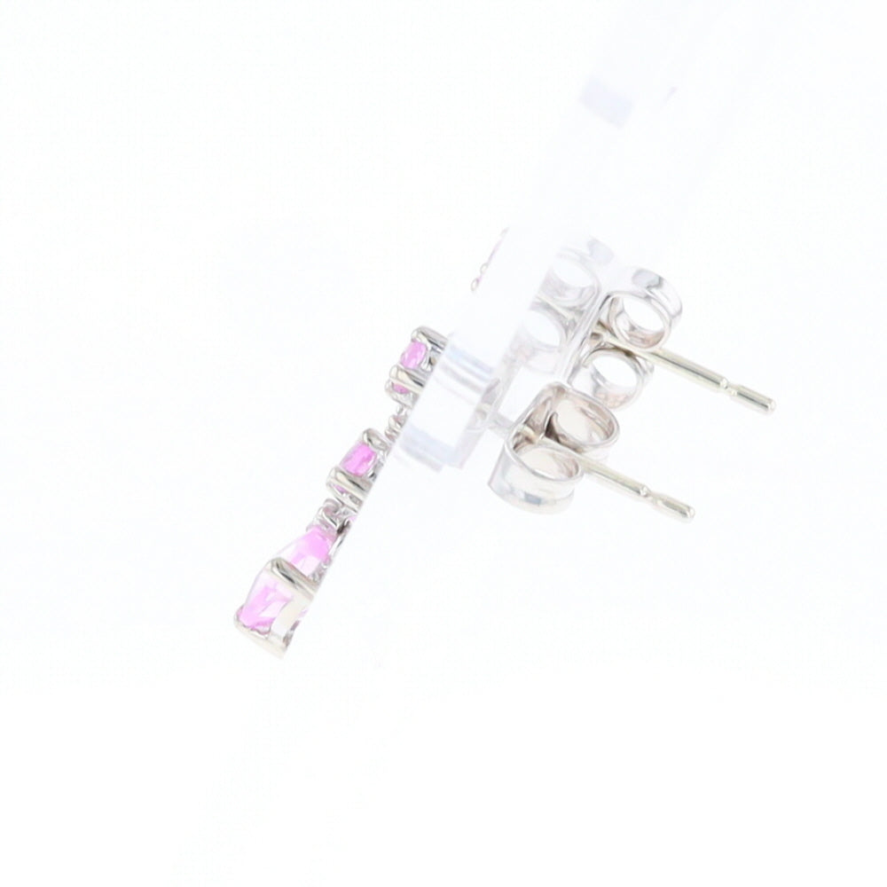 Synthetic Pink Sapphire Dangle Heart Earrings