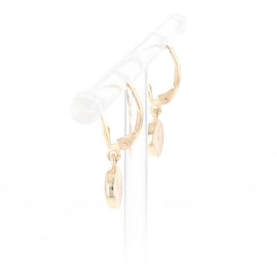 Gold Quartz Earrings Round Inlaid Design Lever Backs