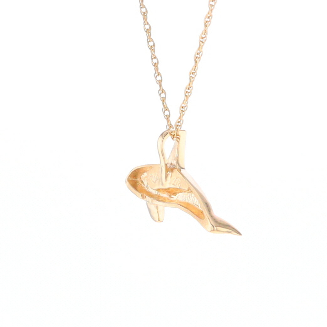 Gold Quartz Necklace Orca Killer Whale Inlaid Sea Life Pendant