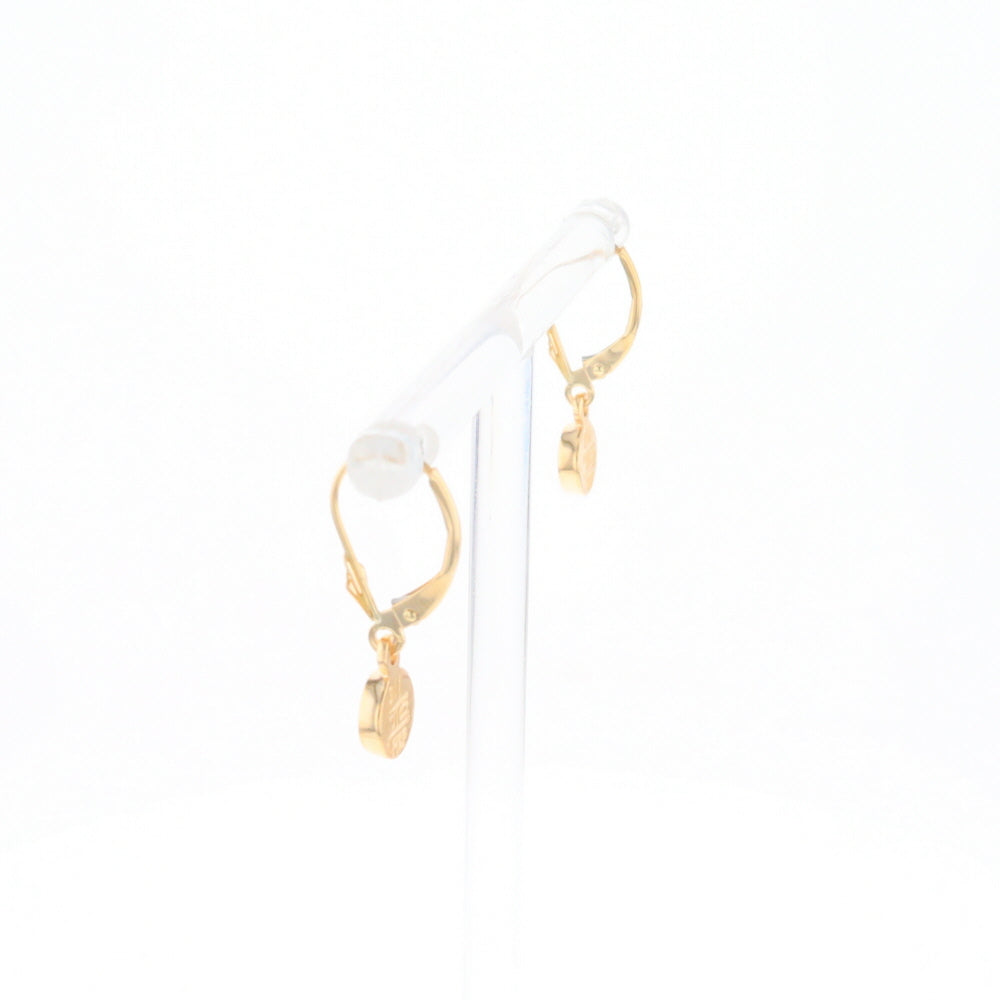 Gold Quartz Earrings Round Inlaid Design Lever Backs