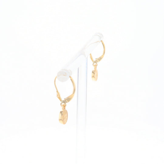 Gold Quartz Earrings Round Inlaid Design Lever Backs