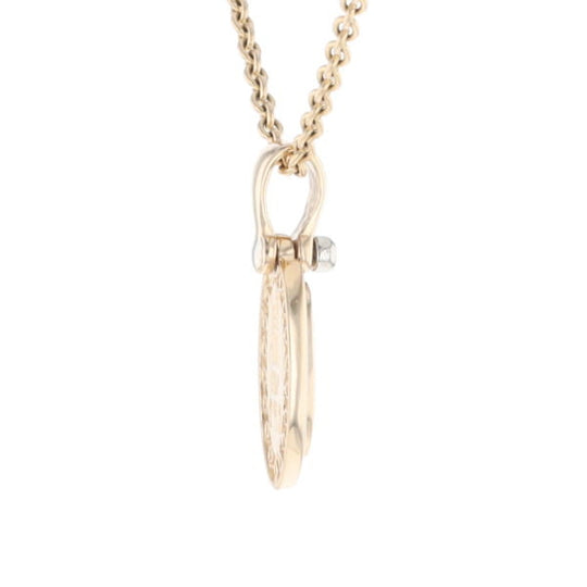 Gold Quartz Pendant Oval Inlaid with .22ctw Round Diamonds Halo (G1)