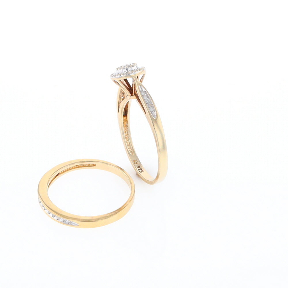 Gold Plated Silver Diamond Engagement Ring Set