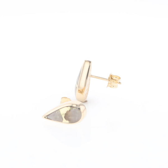 Gold Quartz Earrings Tear Drop Inlaid Studs