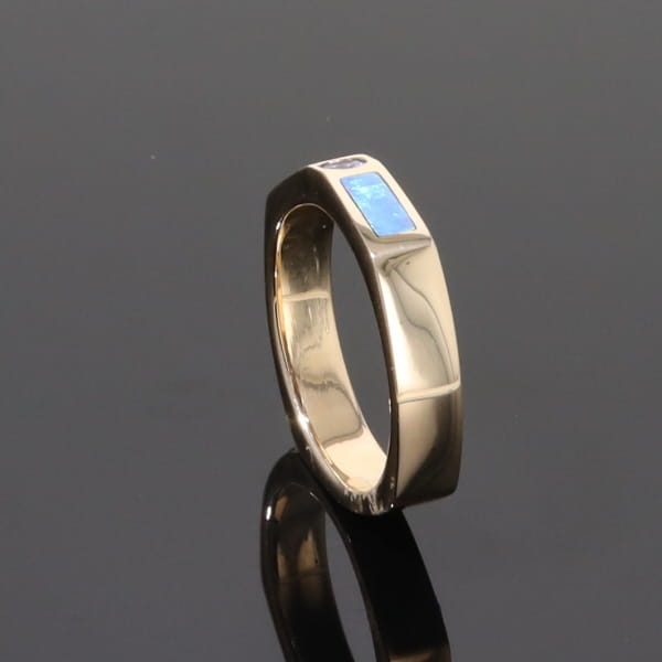 Opal Rings 2 Section Inlaid Design with Round Tanzanite