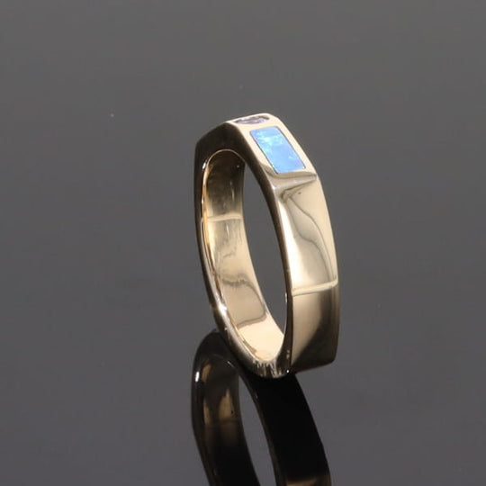 Opal Rings 2 Section Inlaid Design with Round Tanzanite