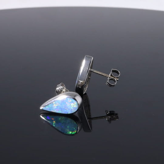 Opal Earrings Tear Drop Inlaid Design Studs