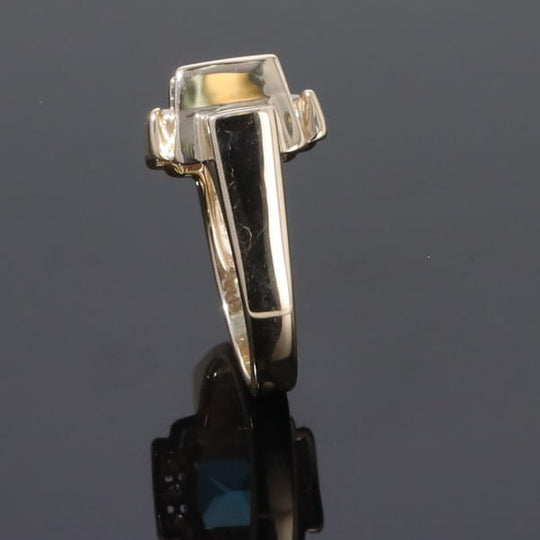 Opal Rings Inlaid Sides Swiss Blue Topaz Center with .24ctw Diamonds