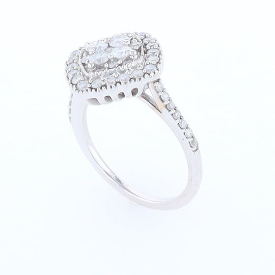 Square Diamond Cluster Milgrain Ring White Gold