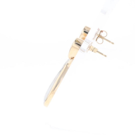 Gold Quartz Earrings Tear Drop Inlaid Design