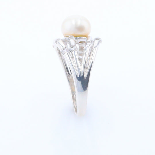 Pearl Bamboo Ring with Cubic Zirconia Accents