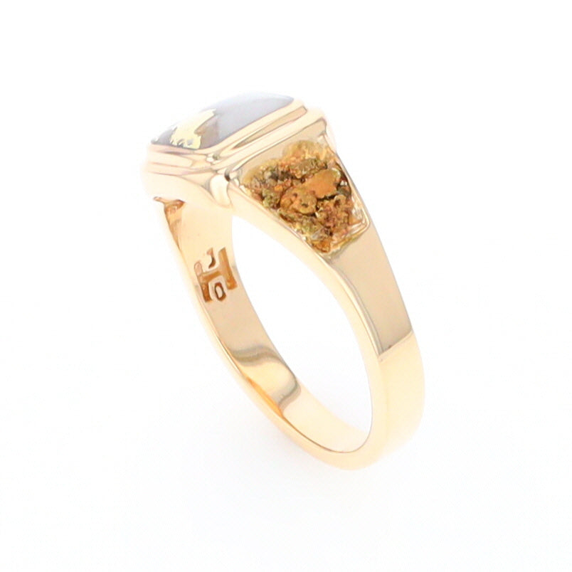 Gold Quartz Ring Square Inlaid Design Double Natural Nugget Sides