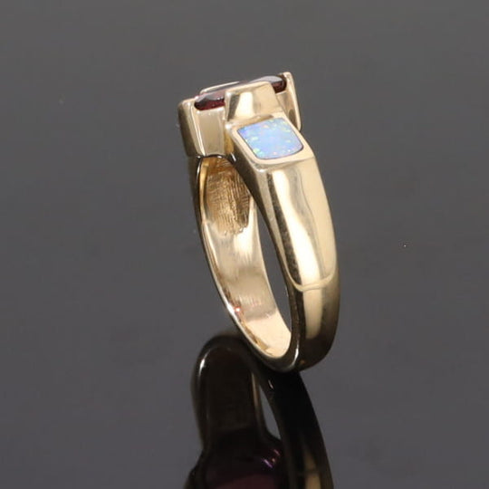 Opal Rings 2 Section Inlaid Design with Oval Pink Tourmaline
