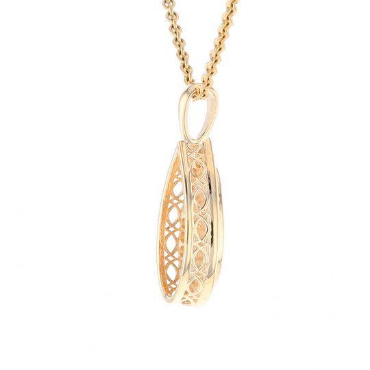 Gold Quartz Pendant Tear Drop Inlaid .42ctw Diamond Halo Design