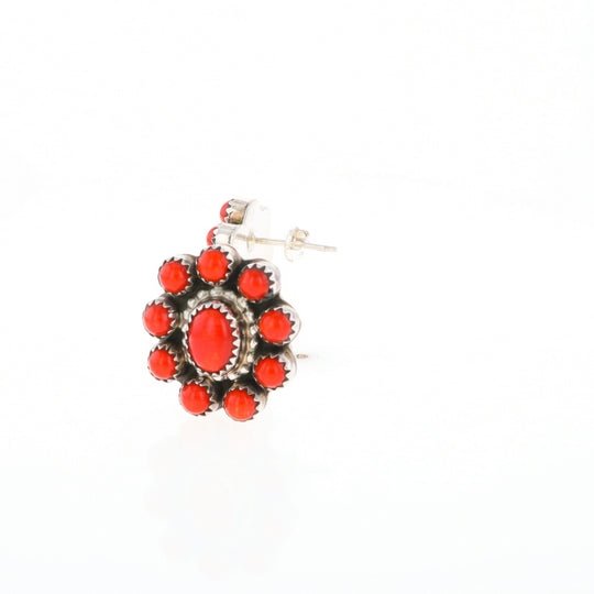 Coral Cluster Flower Stud Earrings