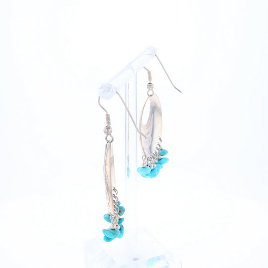 Stamped Silver Hook Earrings with Turquoise Dangles