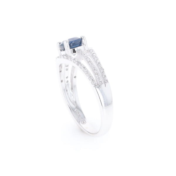Blue Sapphire Triple Shank Ring With Accent Diamonds