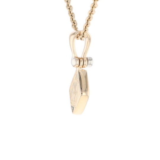 Gold Quartz Necklace Diamond Shape Inlaid Pendant with .02ct Diamond