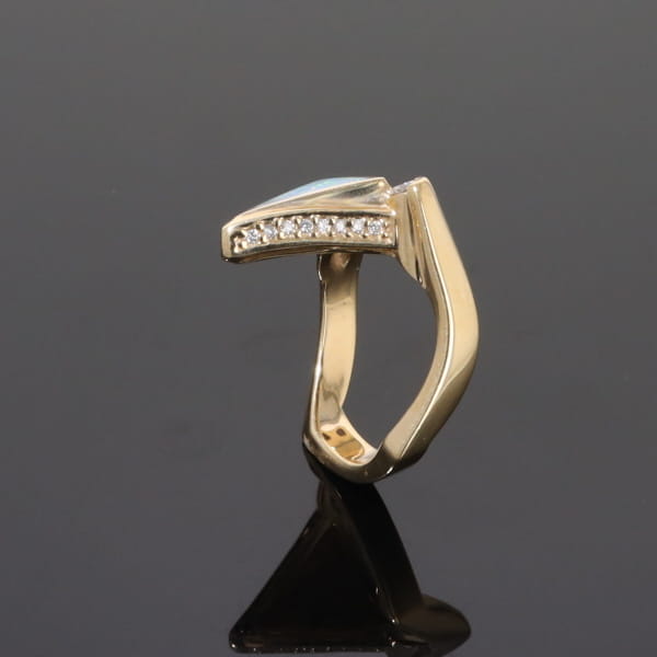Opal Rings Triangle Inlaid Design with .31ctw Round Diamonds