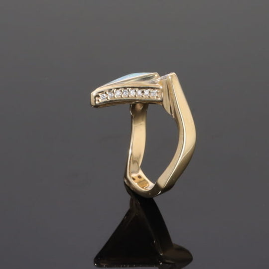 Opal Rings Triangle Inlaid Design with .31ctw Round Diamonds