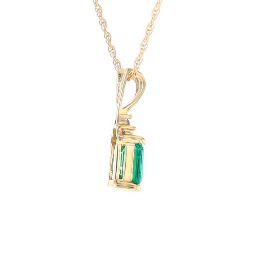 Synthetic Emerald Pendant with Diamond Accents