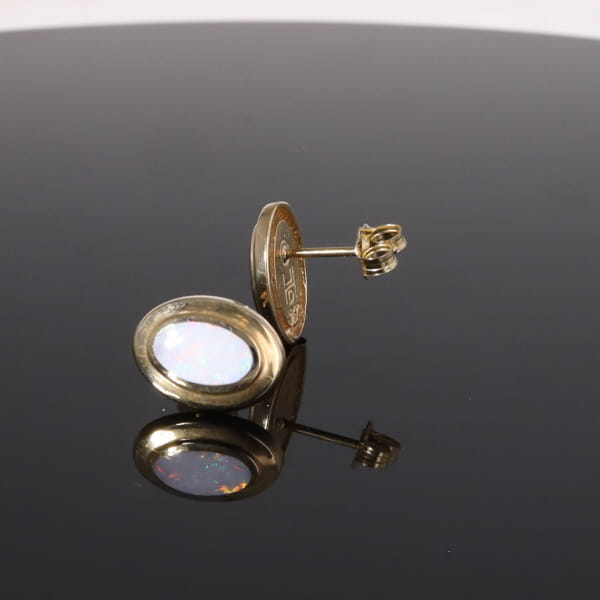 Opal Earrings Oval Inlaid Design Studs
