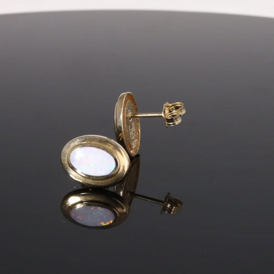 Opal Earrings Oval Inlaid Design Studs