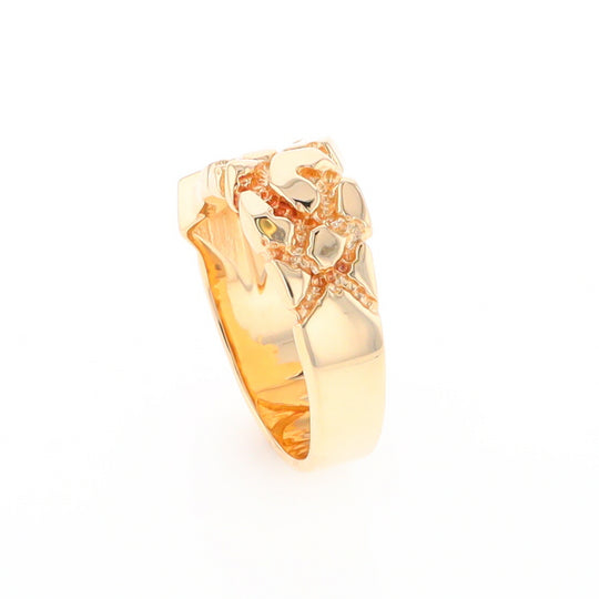 Gold Quartz Ring Diamond Shape Inlay Nugget Design Band