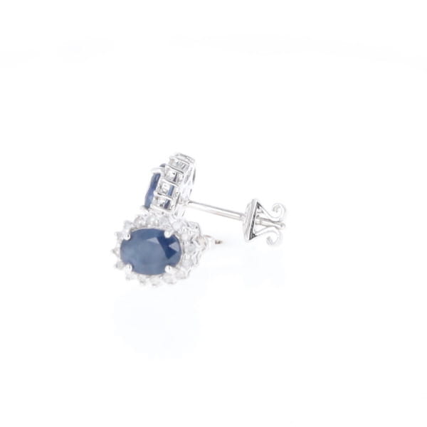 Oval Blue Sapphire Earrings With Halo