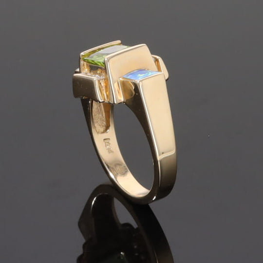 Opal Rings 2 Square Inlaid Peridot with 0.24ctw Diamonds