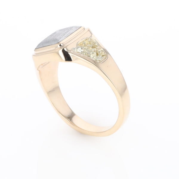 Meteorite Ring Square Inlaid Center Design with Natural Nugget Sides