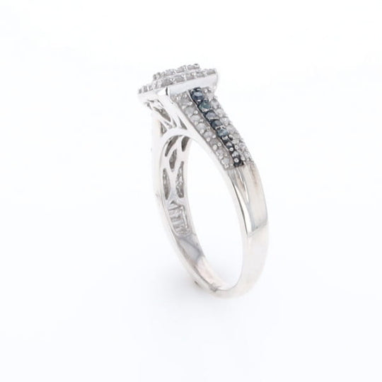 Blue & White Diamond Rectangle Cluster Ring
