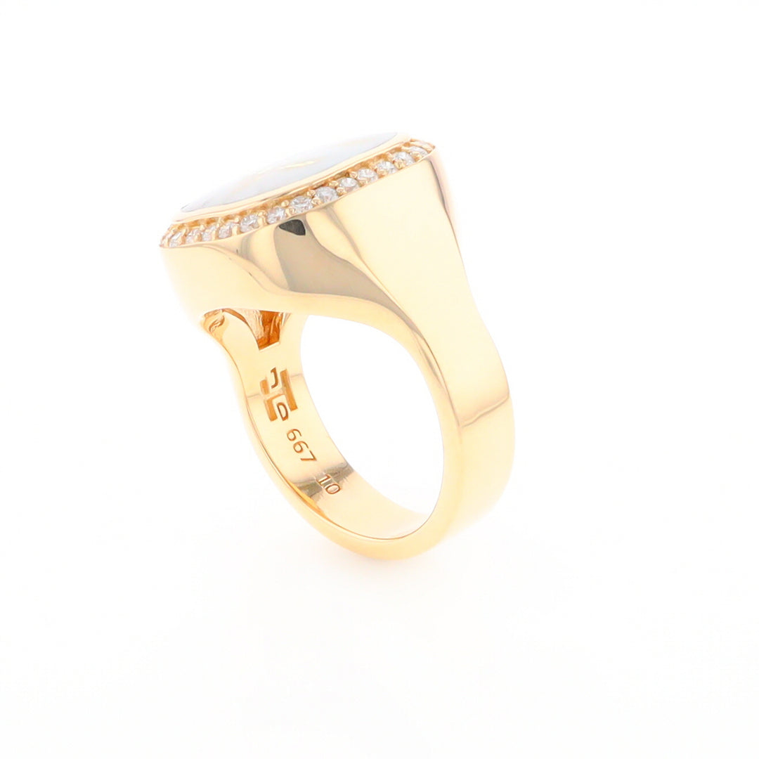 Gold Quartz Cushion Inlaid Men's Ring with Diamond Halo