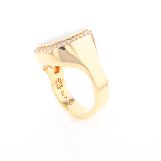 Gold Quartz Cushion Inlaid Men's Ring with Diamond Halo