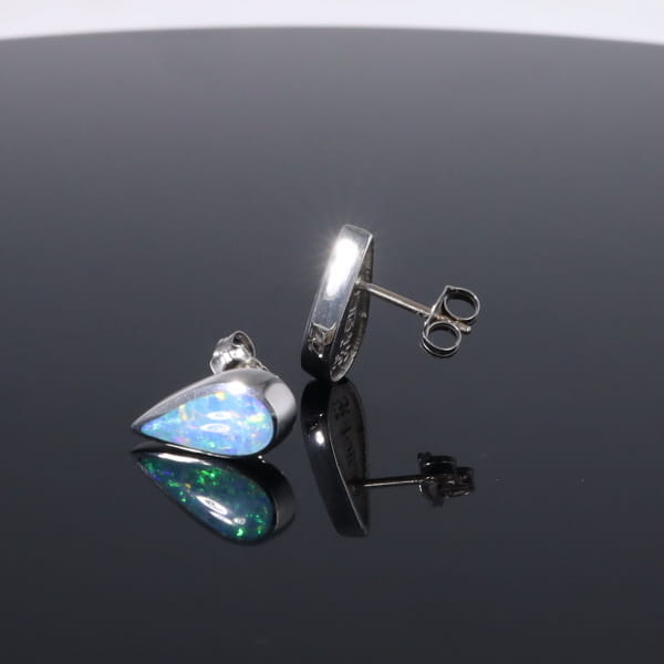 Opal Earrings Tear Drop Inlaid Design Studs