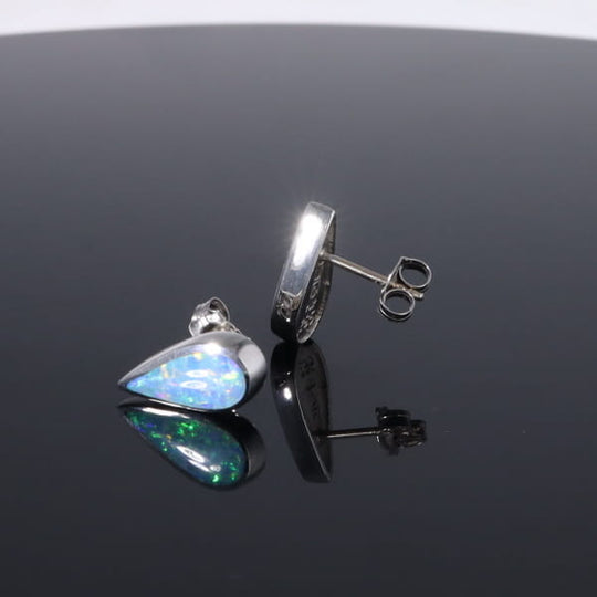 Opal Earrings Tear Drop Inlaid Design Studs