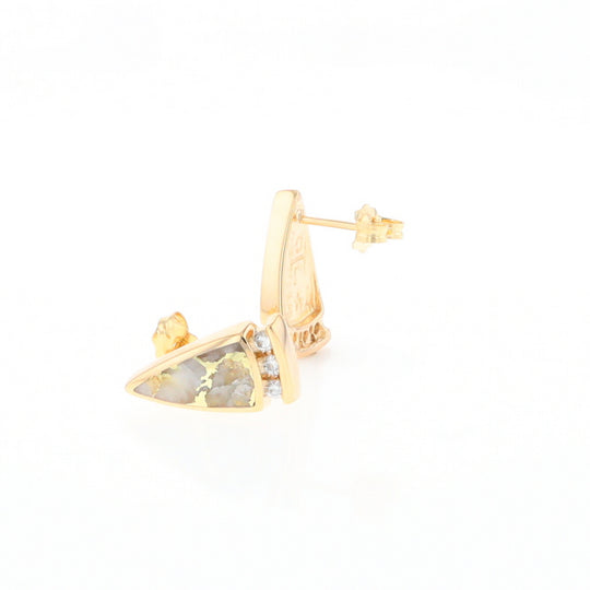 G2 Gold Quartz Earrings Triangle Shape Inlaid Design with .12ctw Diamonds