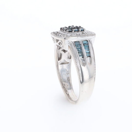 Square Blue & White Diamond Ring