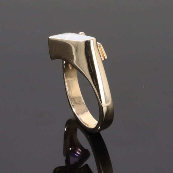 Opal Rings Geometric Inlaid with Pink Sapphire and .08ctw Diamonds
