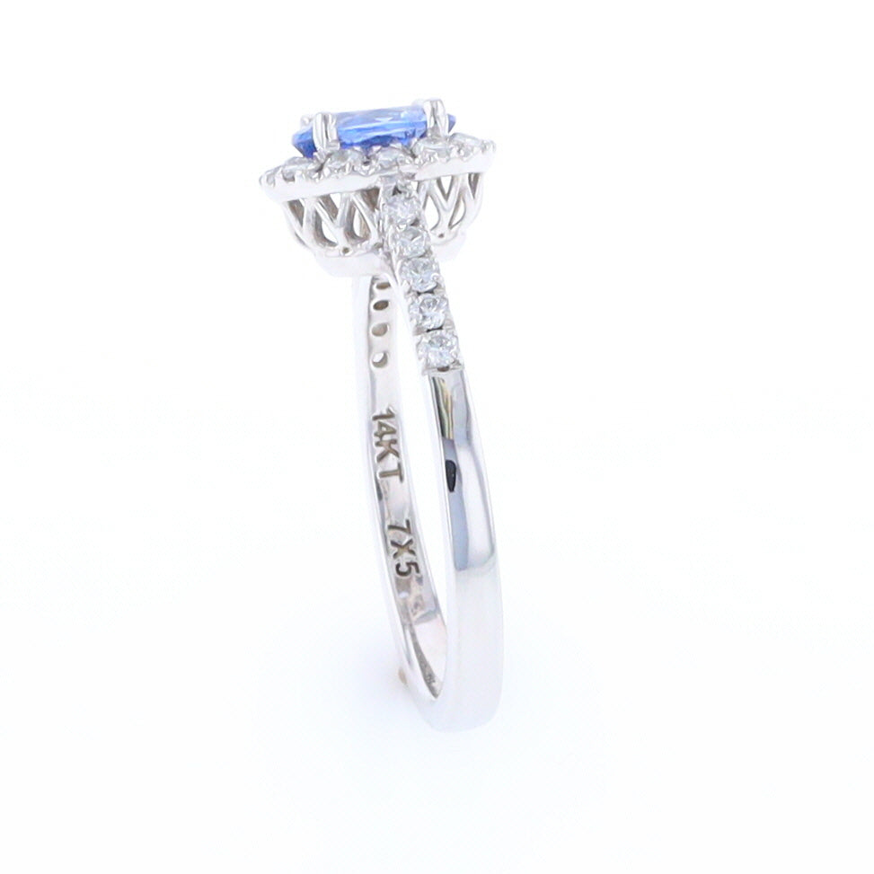 Ceylon Sapphire Diamond Halo Ring