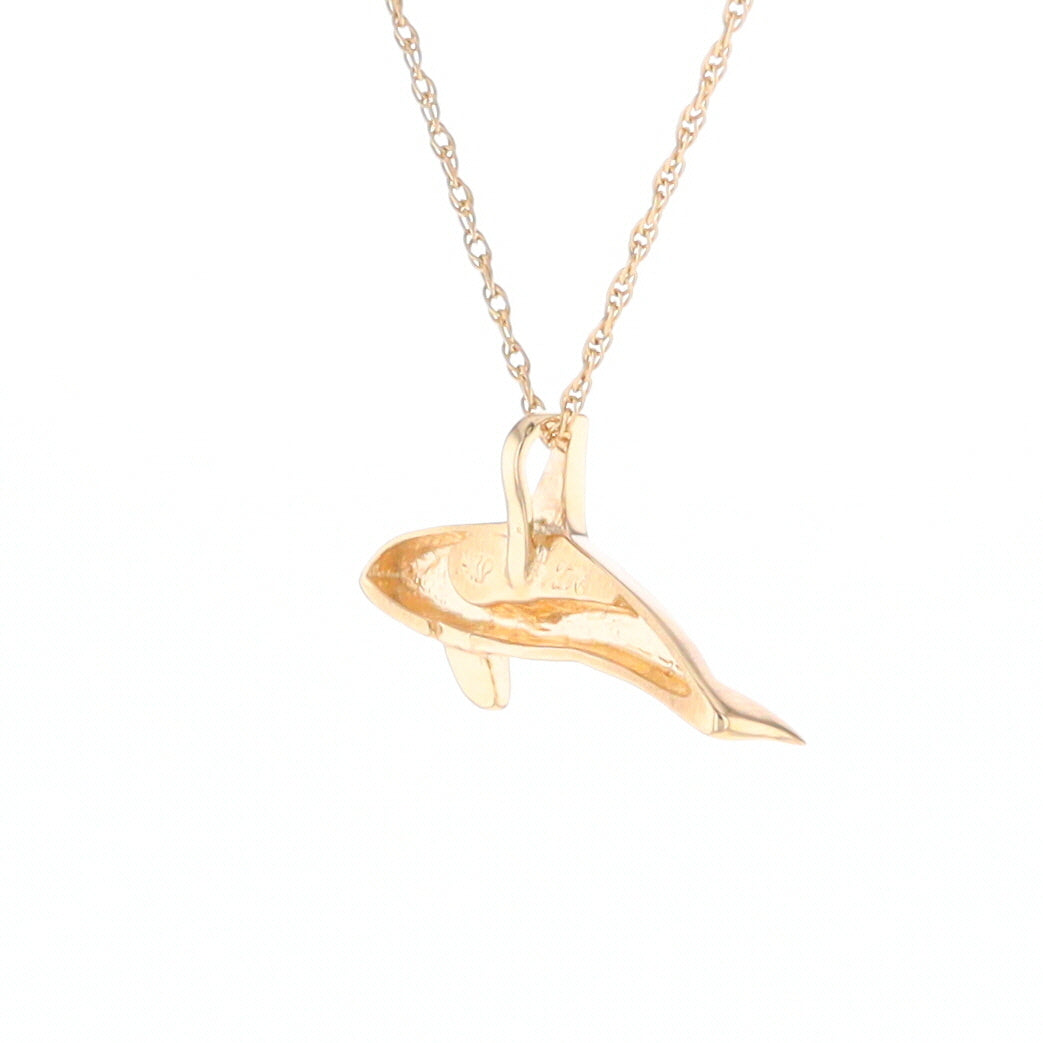 Gold Quartz Necklace Orca Killer Whale Inlaid Sea Life Pendant