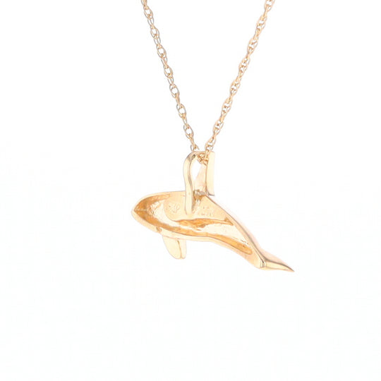 Gold Quartz Necklace Orca Killer Whale Inlaid Sea Life Pendant