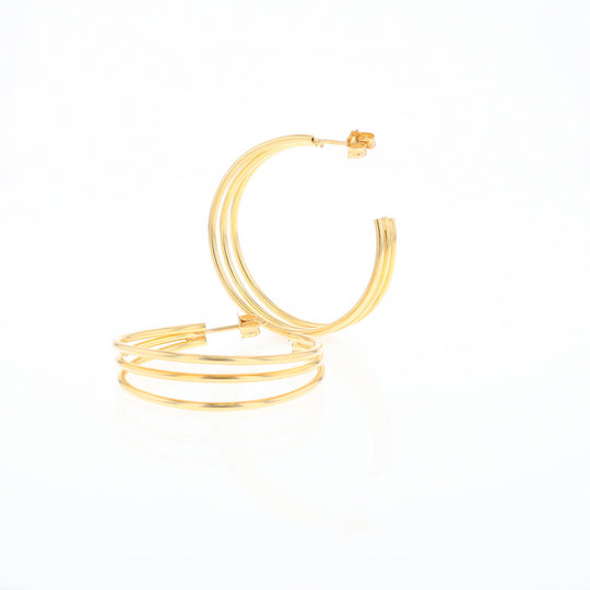 Three Bar Gold Hoop Earrings