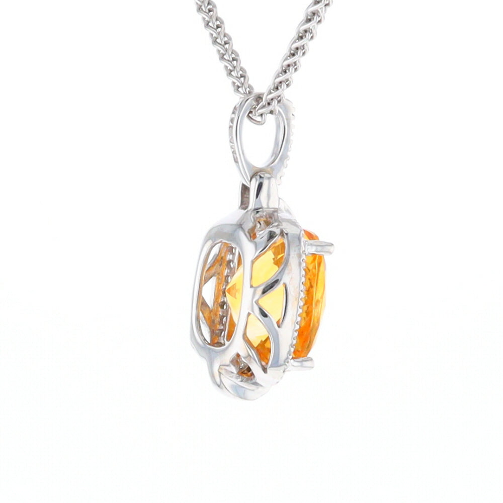 Checkered Citrine Diamond Halo Pendant