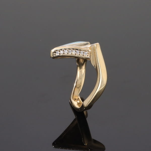 Opal Rings Triangle Inlaid Design with .31ctw Round Diamonds