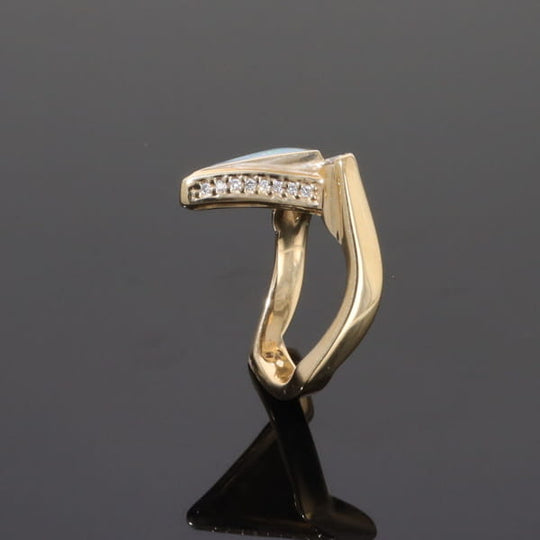 Opal Rings Triangle Inlaid Design with .31ctw Round Diamonds